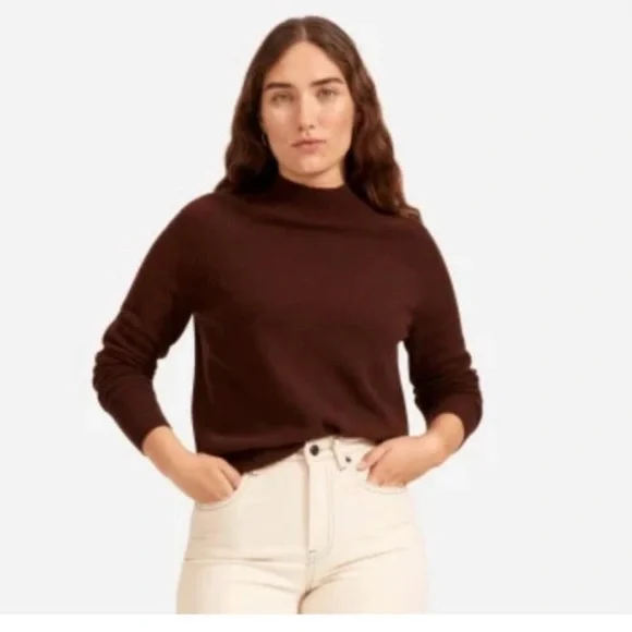 Everlane 100% Cashmere Raglan Mock Neck Sweater - Heather Brown - XS - Picture 2 of 13